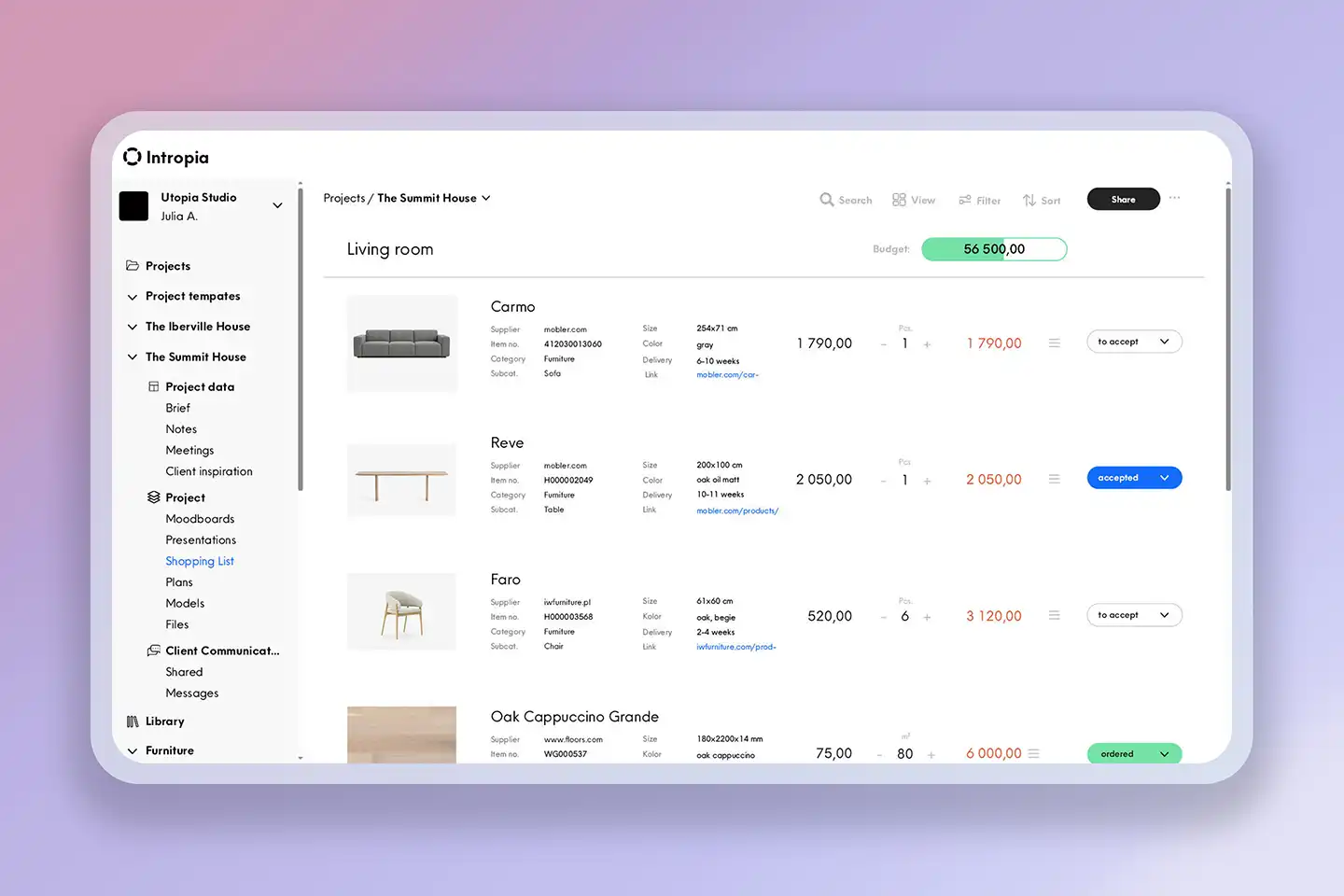 Automated Shopping List Interface